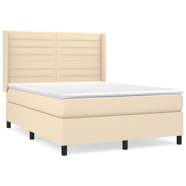vidaXL Boxspring met matras stof cr&egrave;mekleurig 140x190 cm