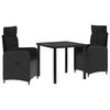vidaXL Buiten eettafelset 3 st Zwart 80 x 80 x 73 cm poly rattan