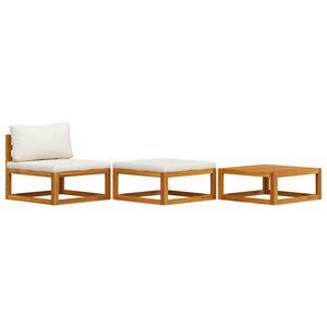 vidaXL 3-delige Loungeset met cr&egrave;mekleurige kussens massief acaciahout