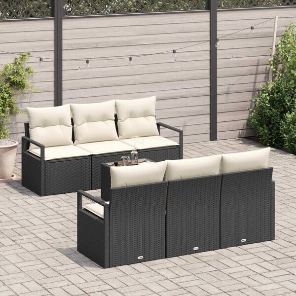vidaXL Bankstel 7 pcs Zwart en Cr&egrave;me poly rattan