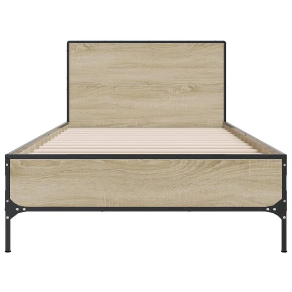 vidaXL Bedframe bewerkt hout en metaal sonoma eikenkleurig 90x200 cm