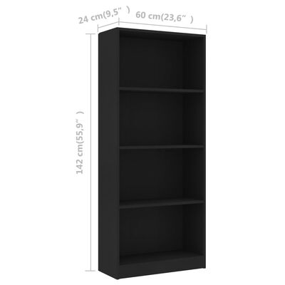 vidaXL Boekenkast met 4 schappen 60x24x142 cm bewerkt hout zwart