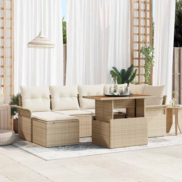 vidaXL Tuin Sofa Set met opslag 7 pcs Beige Poly riet