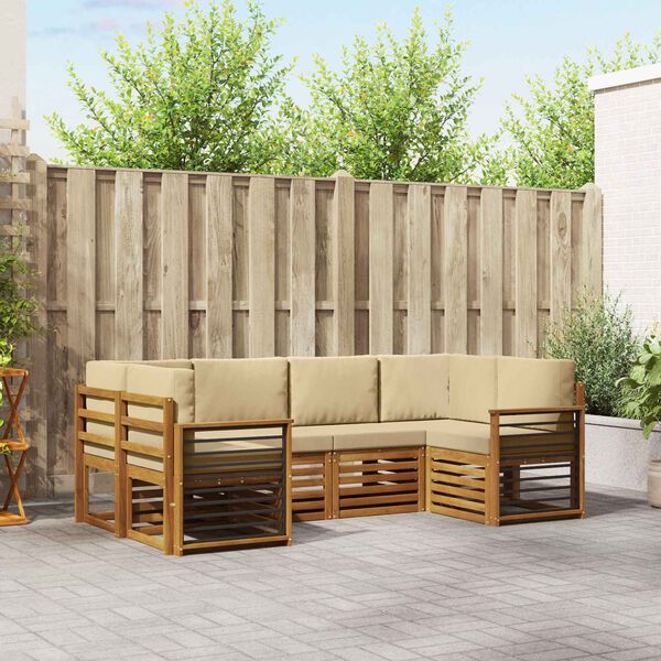 vidaXL Hoekbank Set met kussen 6 pcs Naturel Massief Acaciahout