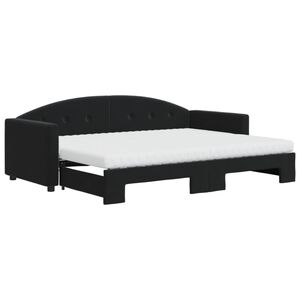 vidaXL Slaapbank onderschuifbed en matrassen 80x200 cm fluweel zwart