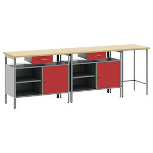 vidaXL Werkbankset 3 st Zwart en Grijs Gepoedercoat staal