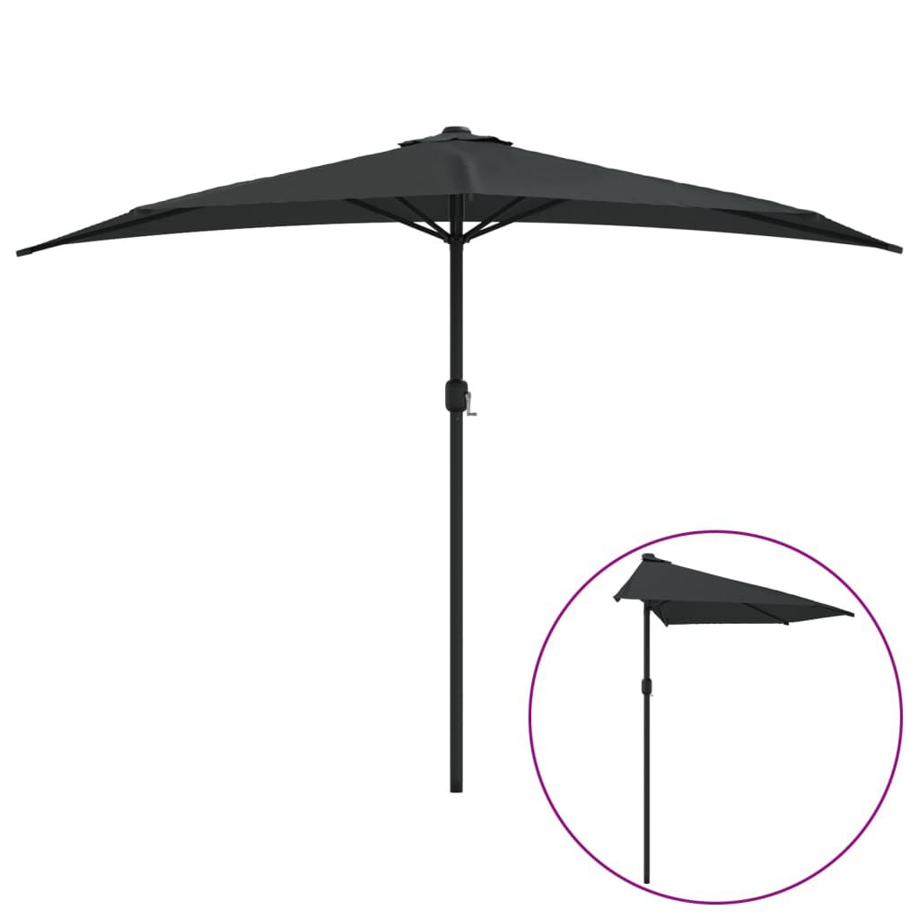 vidaxl vidaXL Balkonparasol half met aluminium paal 300x155x223 cm zwart