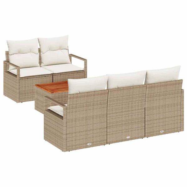 vidaXL Tuinbankenset met opslag 6 pcs Beige en Cr&egrave;me poly rattan