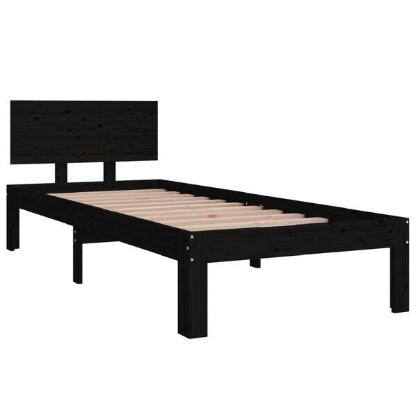 vidaXL Bedframe massief hout zwart 75x190 cm