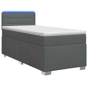 vidaXL Boxspring Bed met Matras en LED Donkergrijs Enkel Stof