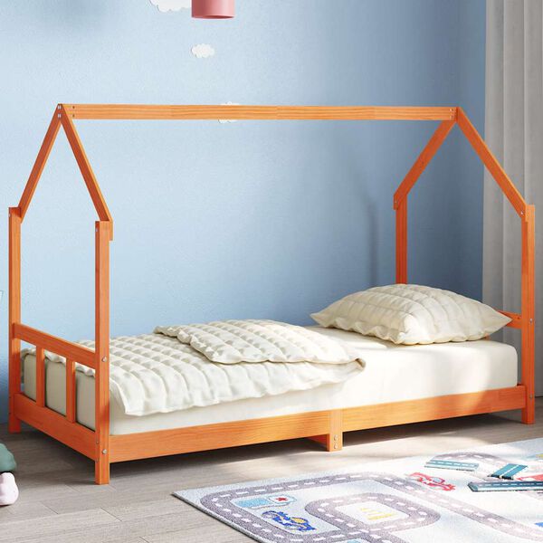 vidaXL Kinderbedframe massief grenenhout wasbruin 90x190 cm