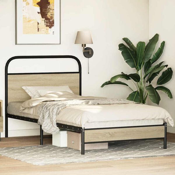 vidaXL Bedframe zonder matras bewerkt hout sonoma eikenkleur 90x200 cm