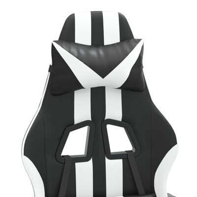 vidaXL Gamestoel draaibaar met voetensteun kunstleer zwart en wit