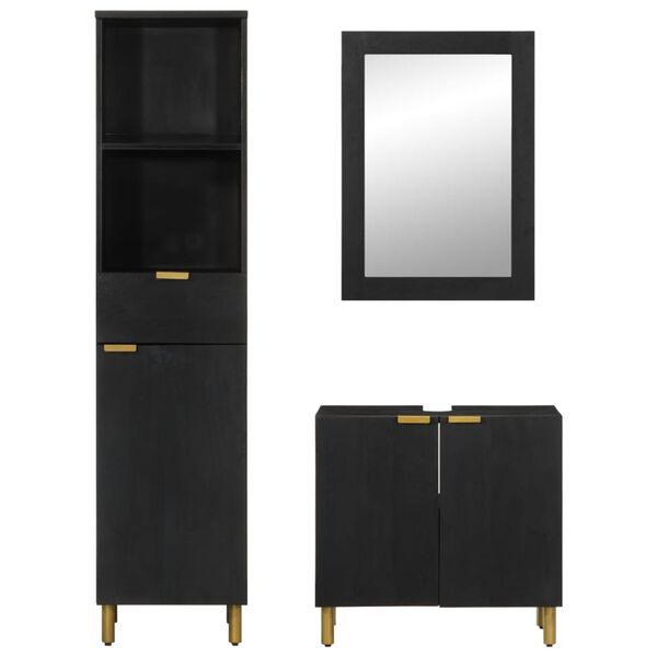 vidaXL 3-delige Badkamermeubelset bewerkt hout zwart