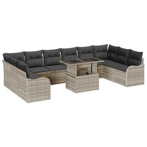 vidaXL Tuin Sofa Set met kussen 11 pcs Lichtgrijs Poly Rattan