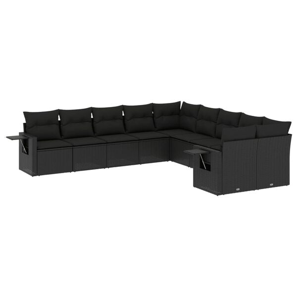 vidaXL 10-delige Loungeset met kussens poly rattan zwart
