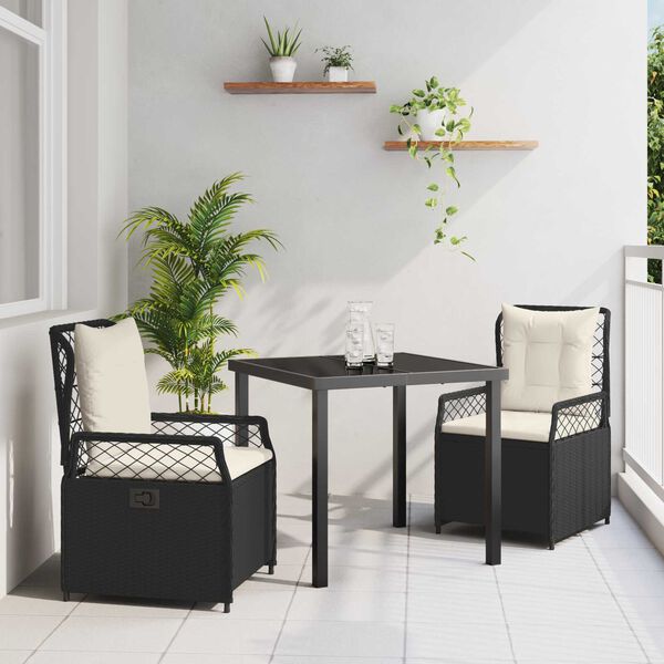 vidaXL Tuin eettafelset 3 pcs Zwart poly rattan