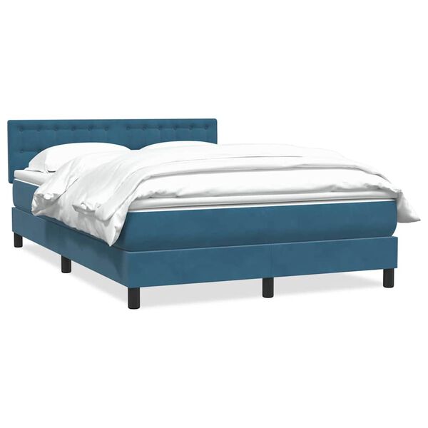 vidaXL Boxspring met matras fluweel donkerblauw 140x210 cm