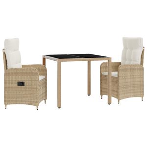vidaXL Buiten eettafelset 3 st Beige en Cr&egrave;me Wit poly rattan