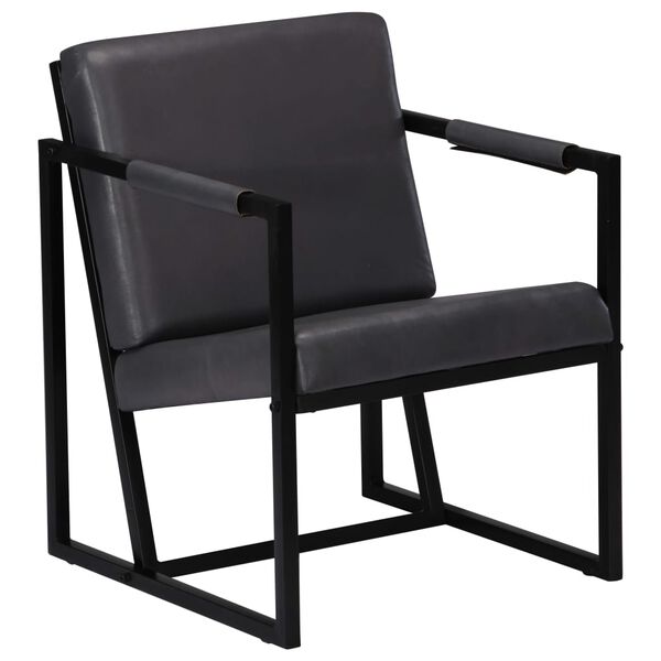 vidaXL Fauteuil echt leer grijs