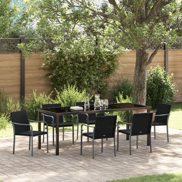 vidaXL Tuin eettafelset 7 pcs Zwart en Grijs PE Rattan