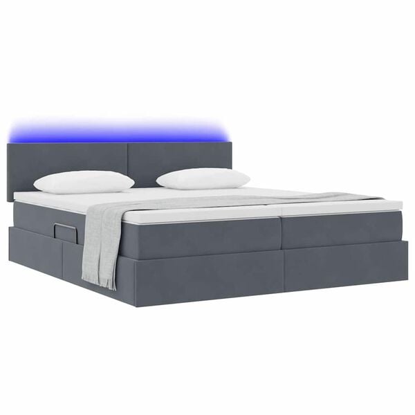 vidaXL Bed met LED-striplichten Donkergrijs 180 x 200 cm Fluweel