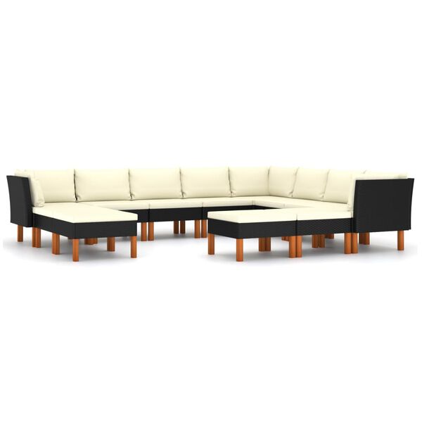 vidaXL 12-delige Loungeset met kussens poly rattan zwart