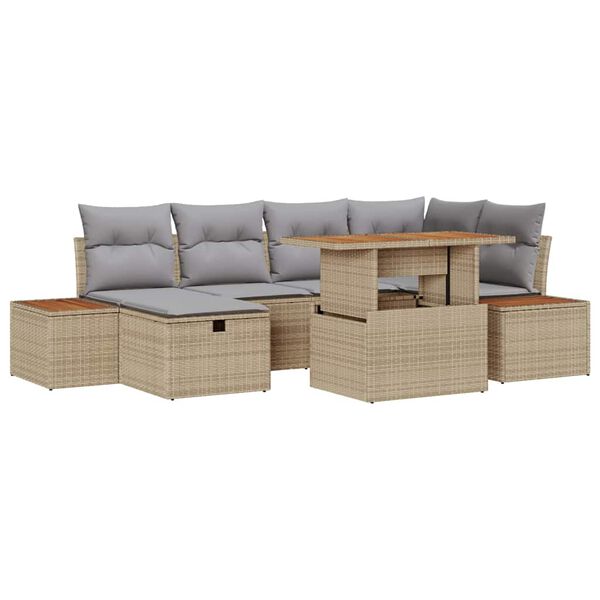 vidaXL Tuin Sofa Set met kussen met opslag 7 pcs Beige Poly riet