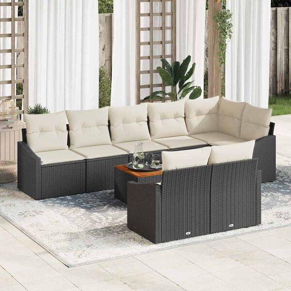vidaXL Tuinbankenset met kussen 9 pcs Zwart poly rattan