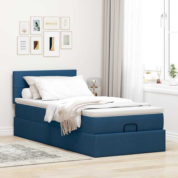 vidaXL Bed poef met matras en LED's 90x200 cm stof blauw