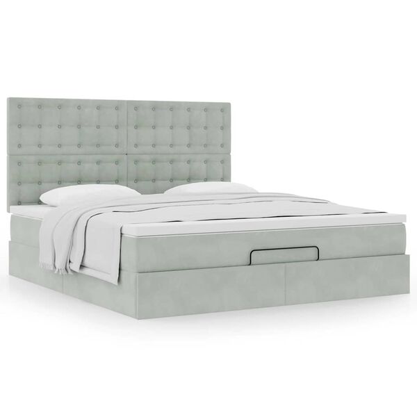 vidaXL Ottoman bed met matrassen 180x200cm fluweel lichtgrijs