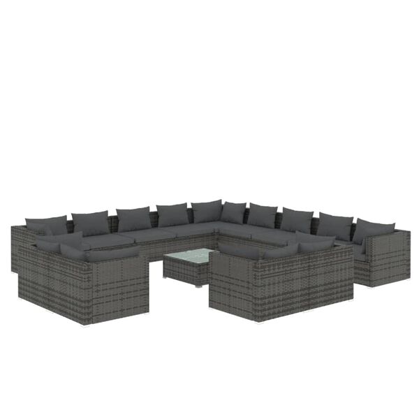 vidaXL 14-delige Loungeset met kussens poly rattan grijs