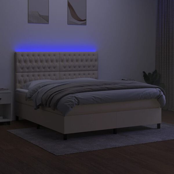 vidaXL Boxspring met matras en LED stof cr&egrave;mekleurig 180x200 cm