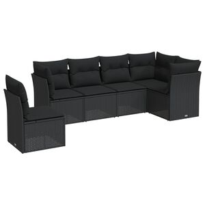 vidaXL 6-delige Loungeset met kussens poly rattan zwart