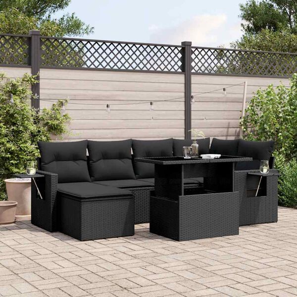 vidaXL 7-delige Loungeset met kussens poly rattan zwart