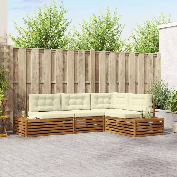 vidaXL Buiten bankenset met kussen 4 Stuk Natuurlijk en Cr&egrave;me
