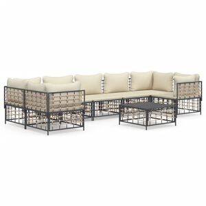 vidaXL 8-delige Loungeset met kussens poly rattan antracietkleurig