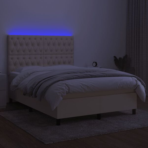 vidaXL Boxspring met matras en LED stof cr&egrave;mekleurig 140x190 cm