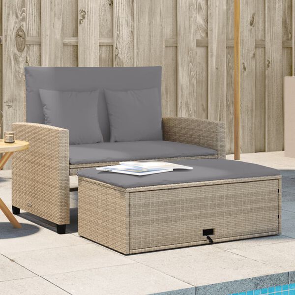 vidaXL Tuinbank 2-zits met kussens poly rattan beige