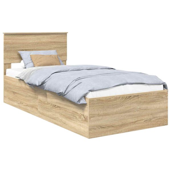 vidaXL Bedframe met hoofdeinde Sonoma Eiken 75 x 190 cm Bewerkt hout