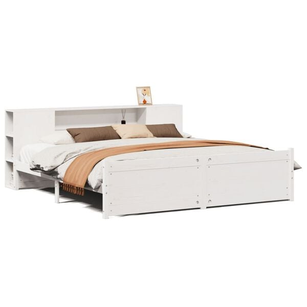 vidaXL Bed met boekenkast zonder matras grenenhout wit 200x200 cm