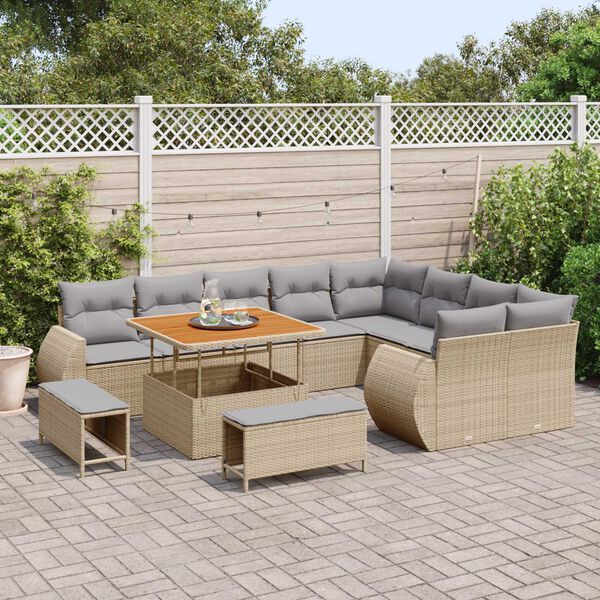 vidaXL Tuinbankenset 12 pcs Beige poly rattan