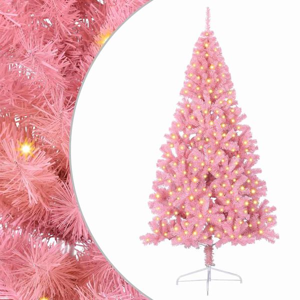 vidaXL Kunstmatig Voorverlicht Kerstboom met 300 LED Roze 210 cm PVC