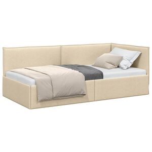 vidaXL Hoekbedframe met hoofdeinde Cr&egrave;me 90 x 200 cm Fluweel