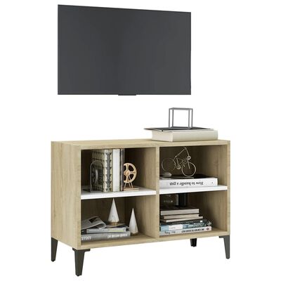 vidaXL Tv-meubel met metalen poten 69,5x30x50 cm wit sonoma eikenkleur