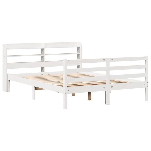 vidaXL Bedframe met hoofdbord massief grenenhout wit 135x190 cm