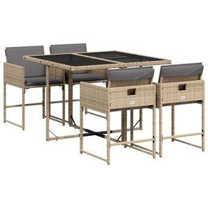 vidaXL 5-delige Tuinset met kussens poly rattan gemengd beige