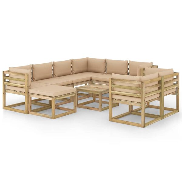 vidaXL 10-delige Loungeset met kussens ge&iuml;mpregneerd grenenhout