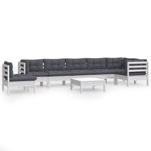 vidaXL 9-delige Loungeset met kussens massief grenenhout wit