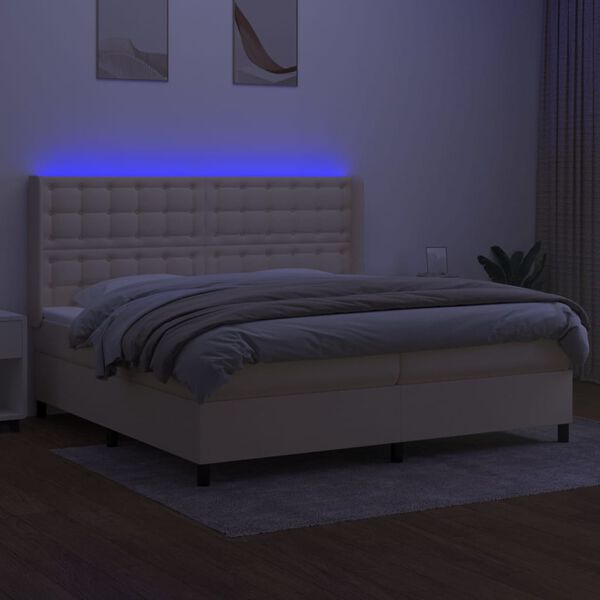 vidaXL Boxspring met matras en LED stof cr&egrave;mekleurig 200x200 cm
